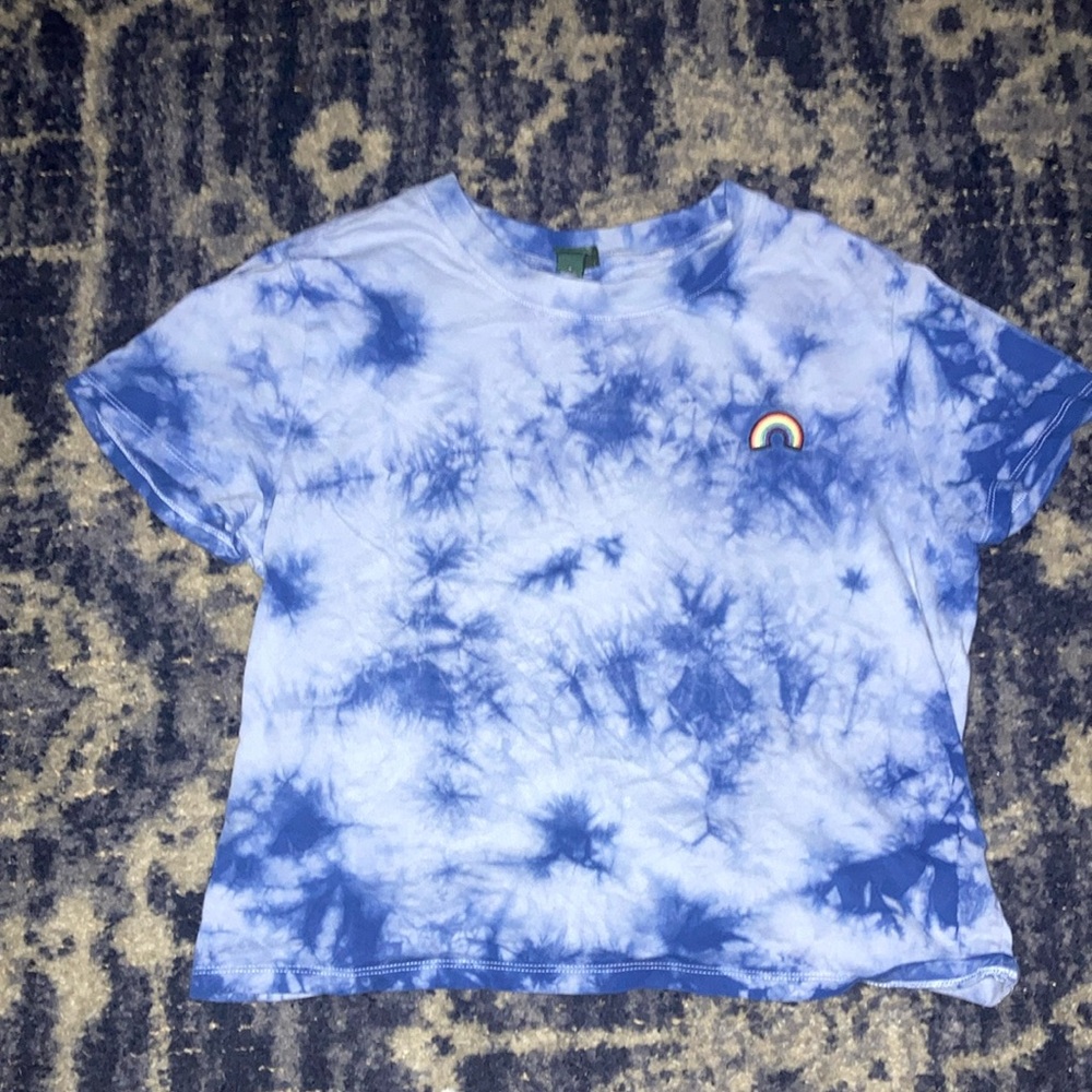 Blue Tie-Dye Kids Shirt with Rainbow Patch